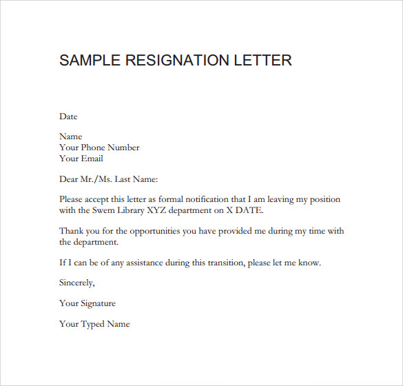 letter reason resign marriage Sample   to 15 Resignation Format Example Letter Download