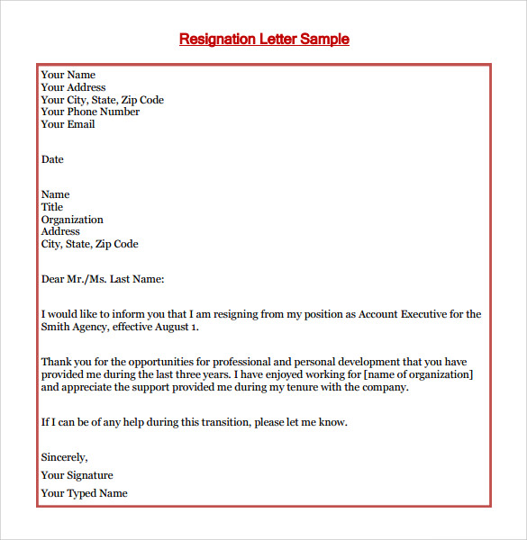 you hr letter thank Sample 15  to Example  Format Resignation Download Letter