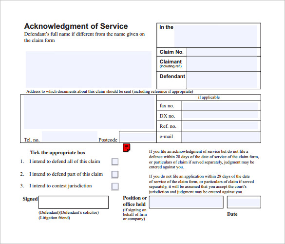 sample acknowledgement of service
