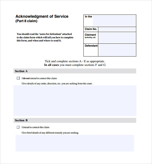 free download acknowledgement of service