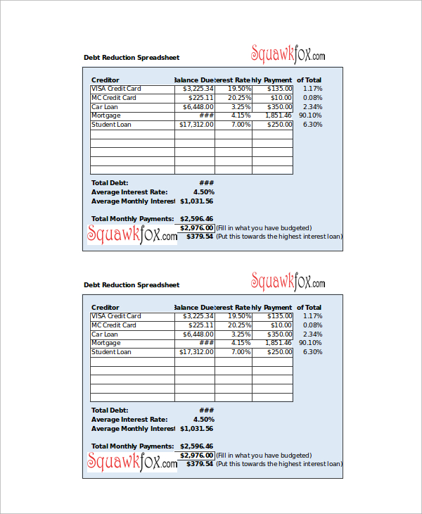 squawkfox debt reduction spreadsheet template