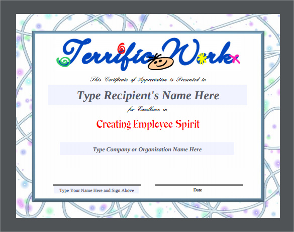 employee appreciation certificate templates