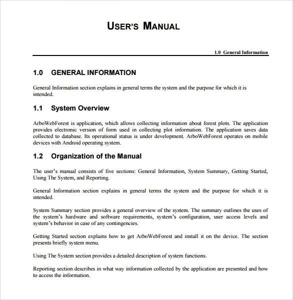 user manual template pdf