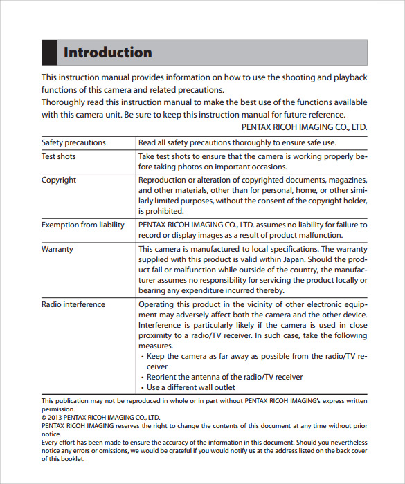 instruction manual template pdf