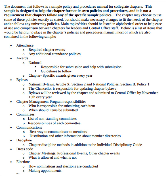 procedure manual format template