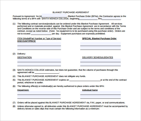 Blanket Purchase Order Template