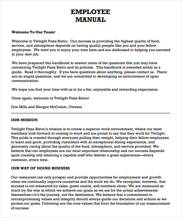 FREE 8  Sample Employee Manual Templates in MS Word PDF