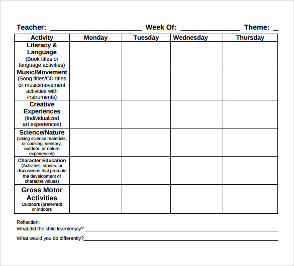 toddler lesson plan template free