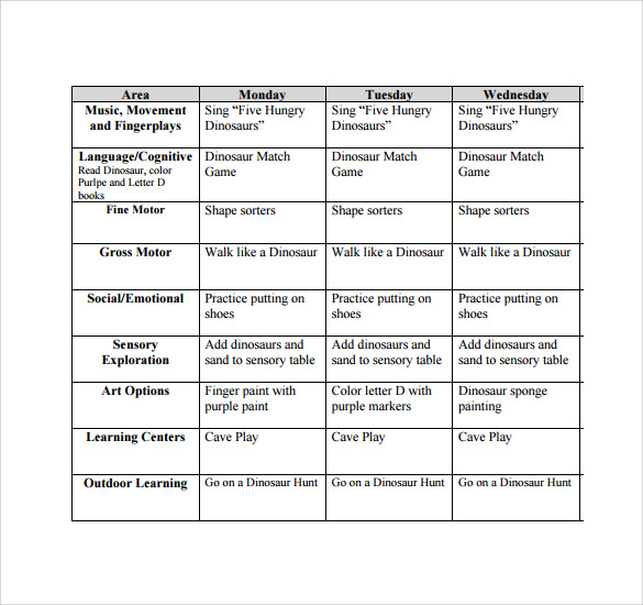 free toddler lesson plan template