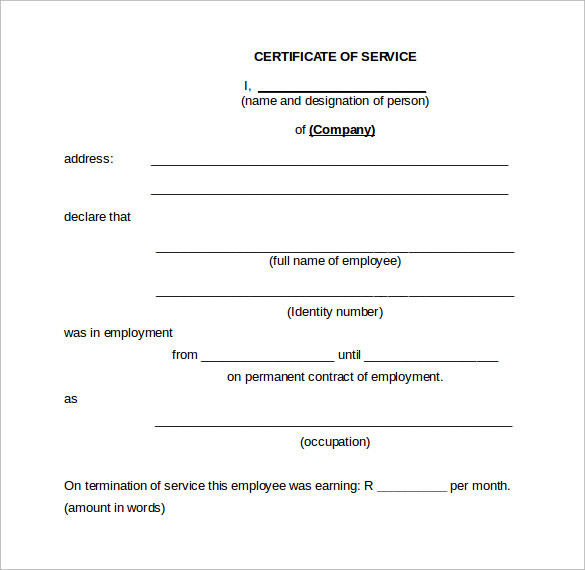 17 Certificate Of Service Templates Sample Templates