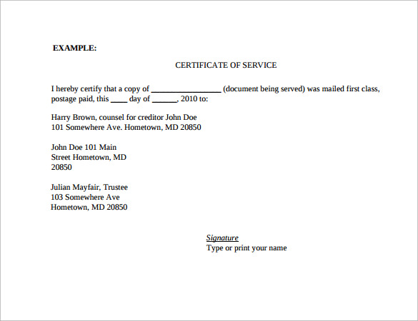 service certificate form