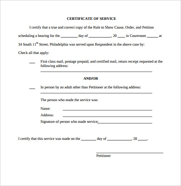 FREE 20  Sample Certificate of Service Templates in PDF PSD MS Word