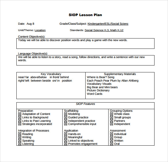 FREE 9+ SIOP Lesson Plan Templates in PDF MS Word