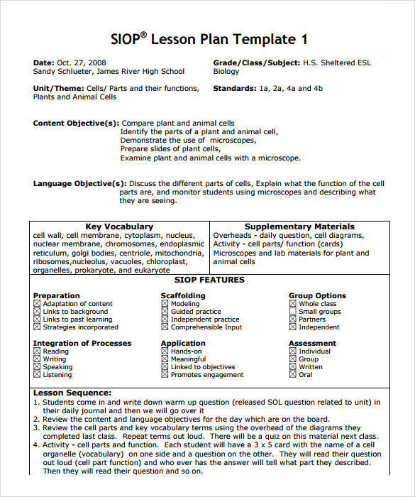 9-siop-lesson-plan-templates-sample-templates