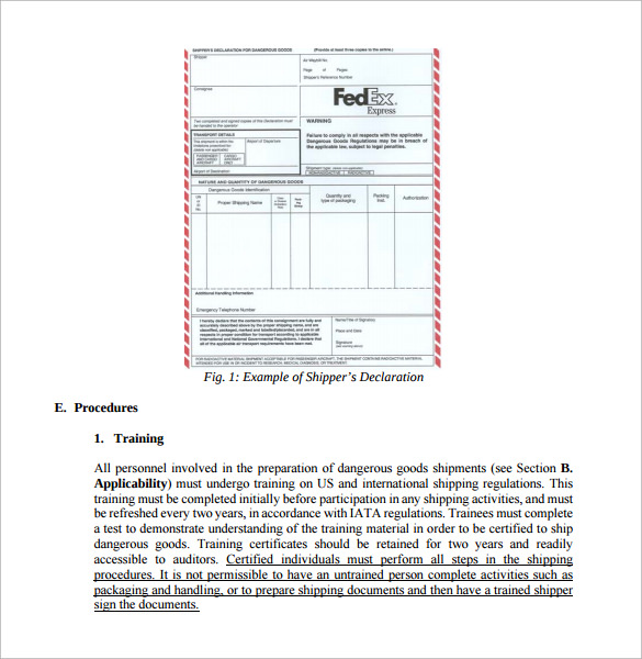 materials shipping manual