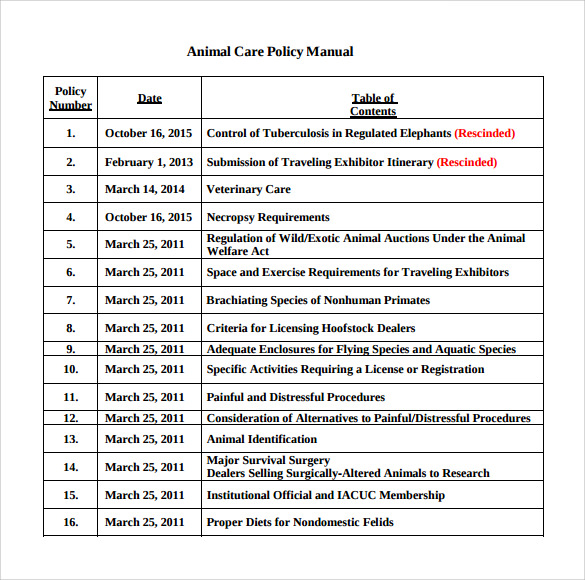 animal care policy manual