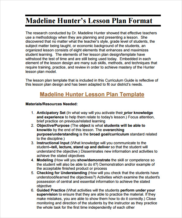 5 Free Madeline Hunter Lesson Plan Templates Edit Download Vrogue
