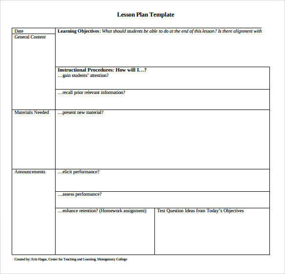 blank lesson plan template sample