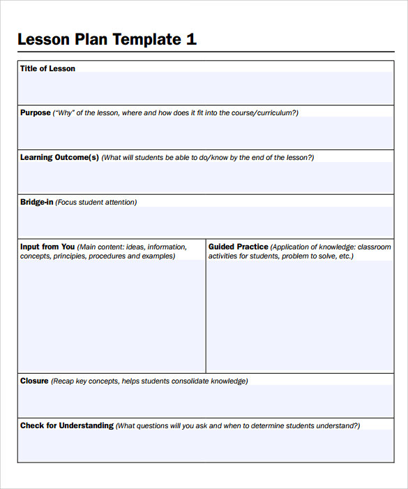 sample blank weekly lesson plan template