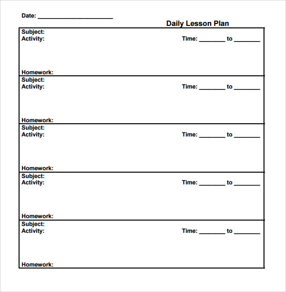sample printable lesson plan template form
