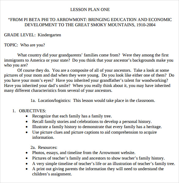 FREE 10+ Sample Kindergarten Lesson Plan Templates in PDF | MS Word