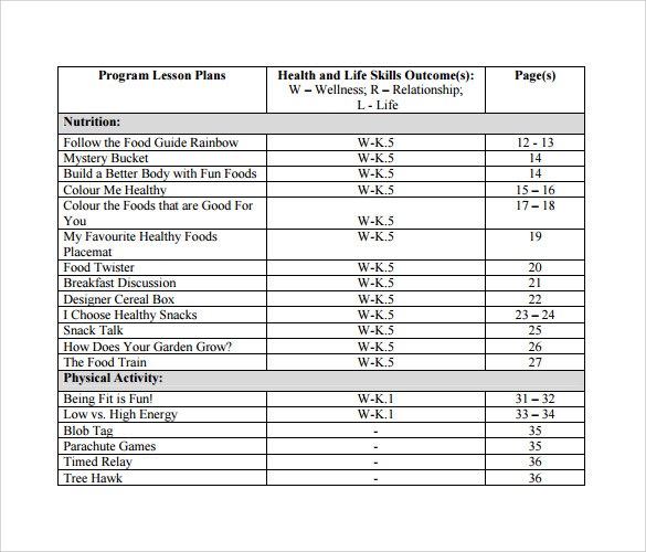 kindergarten lesson plan table%ef%bb%bf