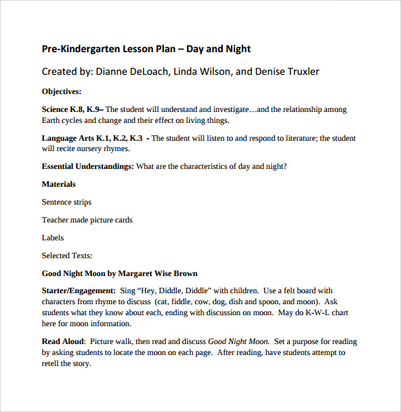 pre kindergarten lesson plan day and night%ef%bb%bf