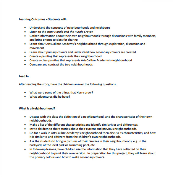 sample kindergarten lesson plans