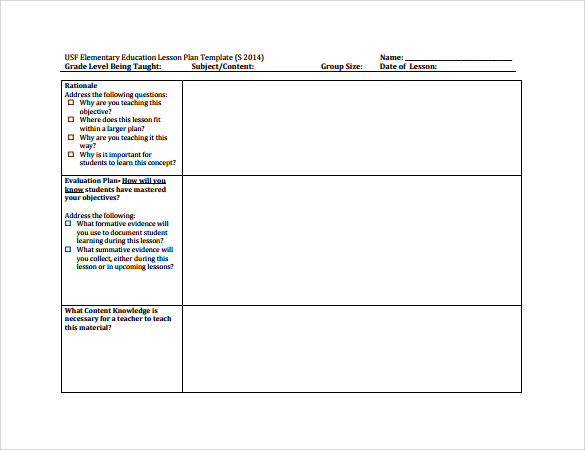 usf elementary education lesson plan