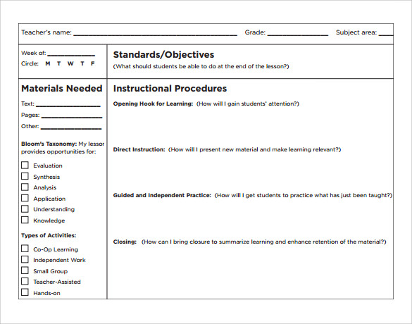 teacher lesson plan template pdf
