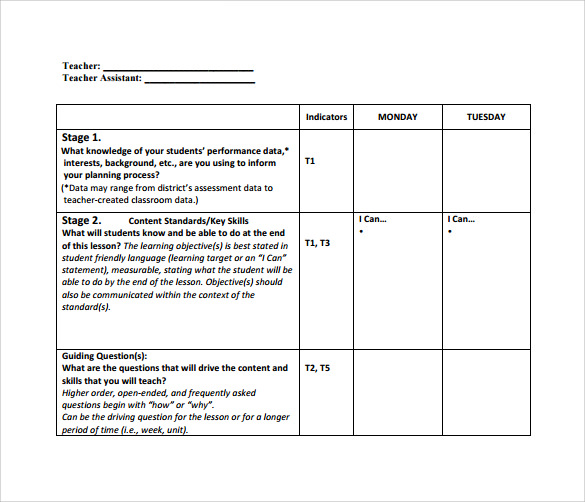 teacher lesson planner template