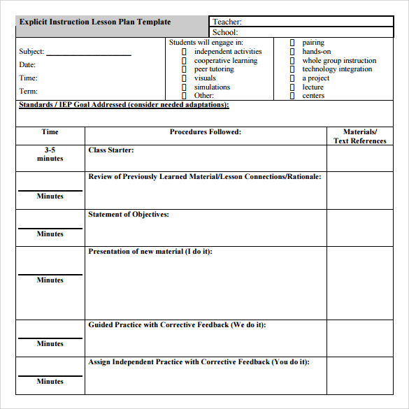 printable teacher lesson planner template