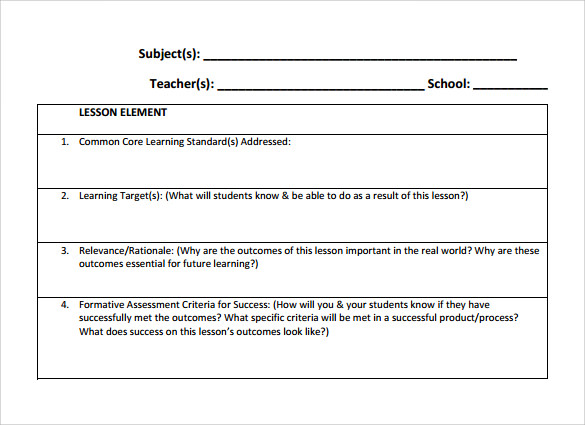 sample teacher lesson plan template