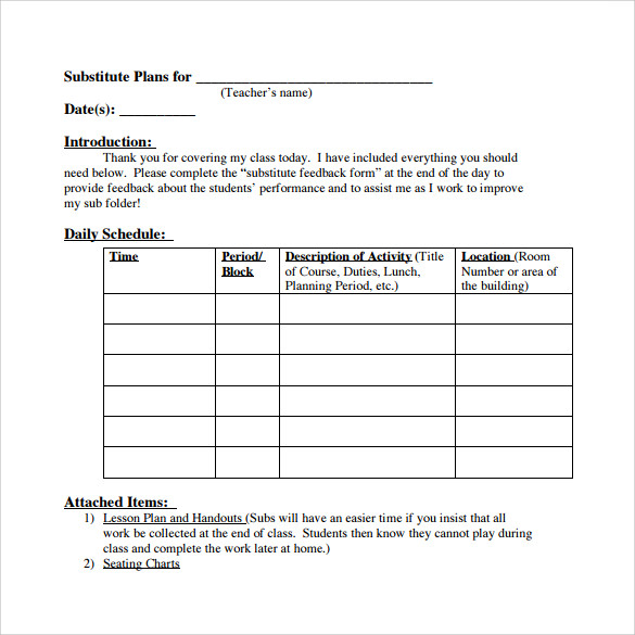 daily teacher lesson plan template