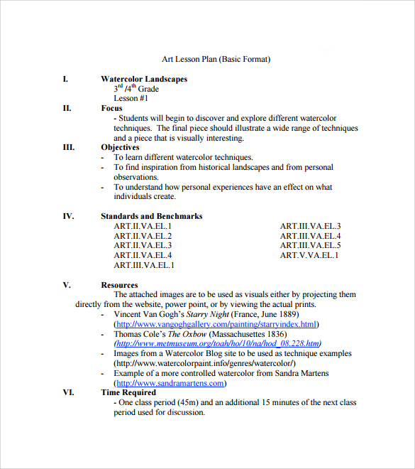 FREE 8+ Sample Art Lesson Plan Templates in PDF  MS Word