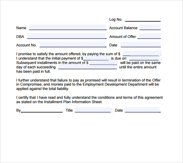 Payment Plan Form Sample | PDF Template