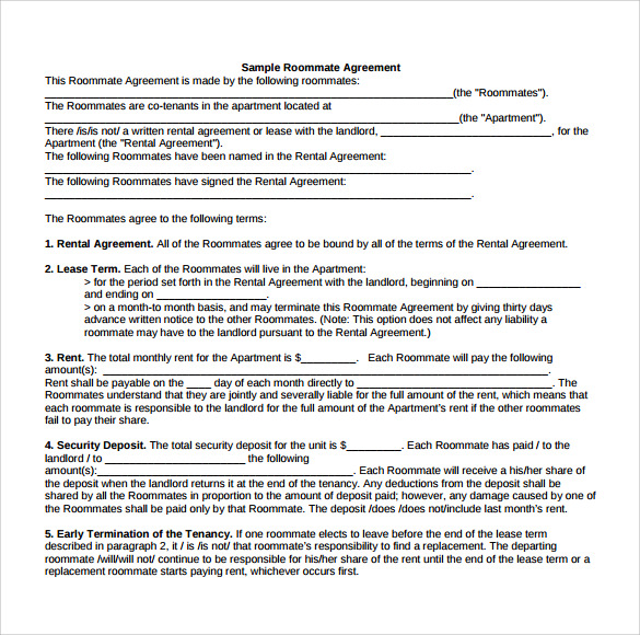sample roommate agreement1