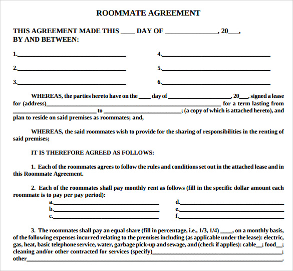 Roommate Agreement Template