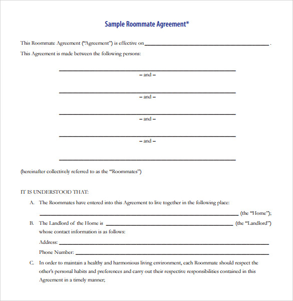 agreement template for roommate
