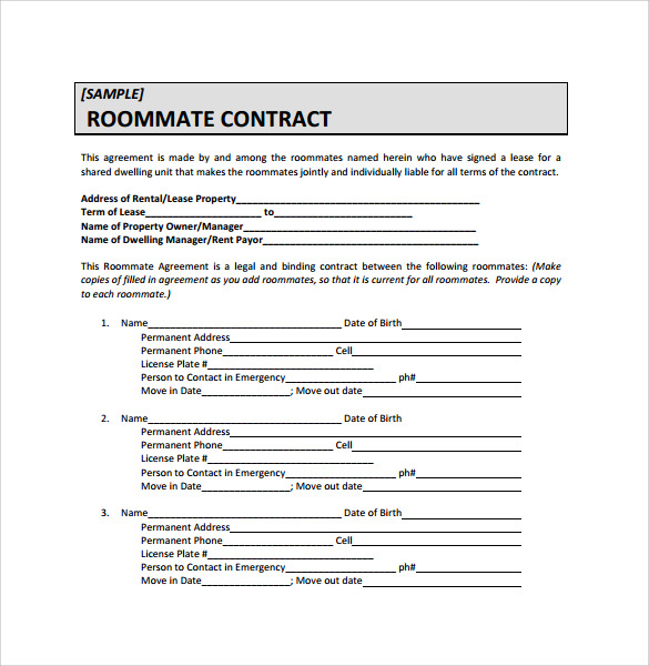 Sample Roommate Agreement Template