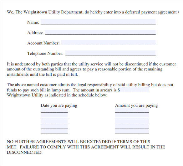 Deferred Payment Agreement Template