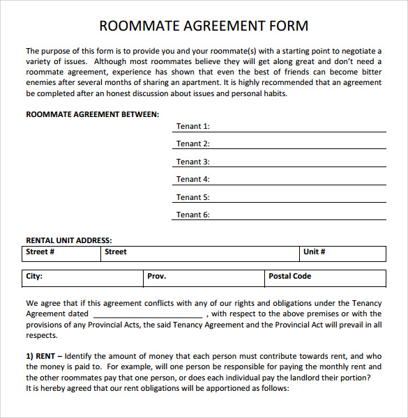 roommate agreement form%ef%bb%bf