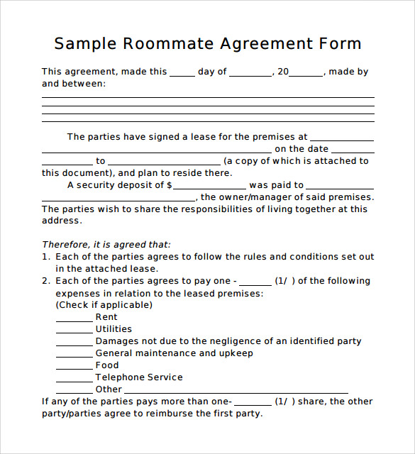 sample roommate agreement form pdf%ef%bb%bf