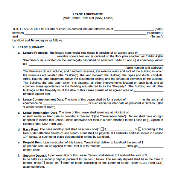 8+ Sample Net Lease Agreement Templates Sample Templates