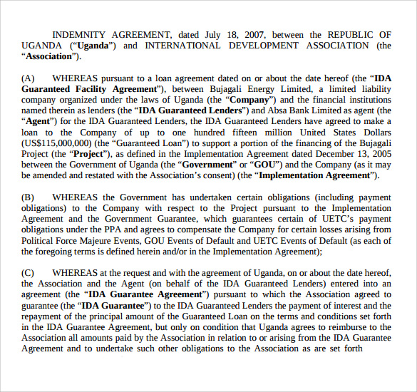 Free 13 Sample Indemnity Agreement Templates In Ms Word Pdf 6601