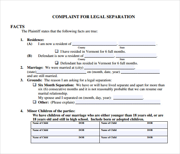 Legal Separation Template Free Printable Templates