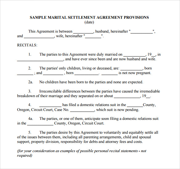 7 Sample Separation Agreements Sample Templates 9251