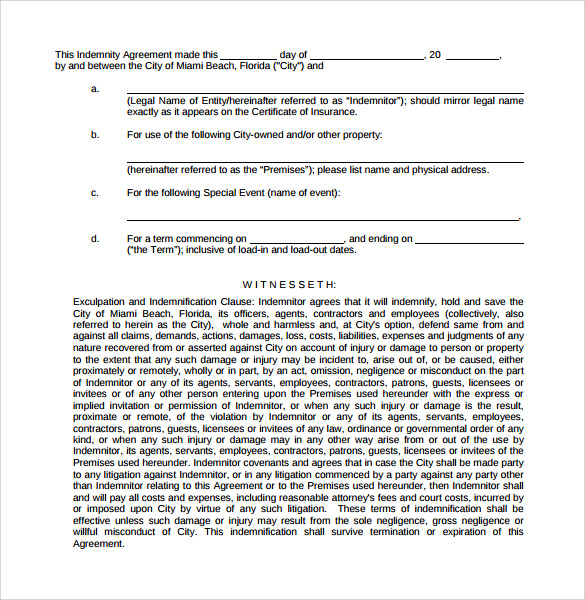 indemnity agreement example1