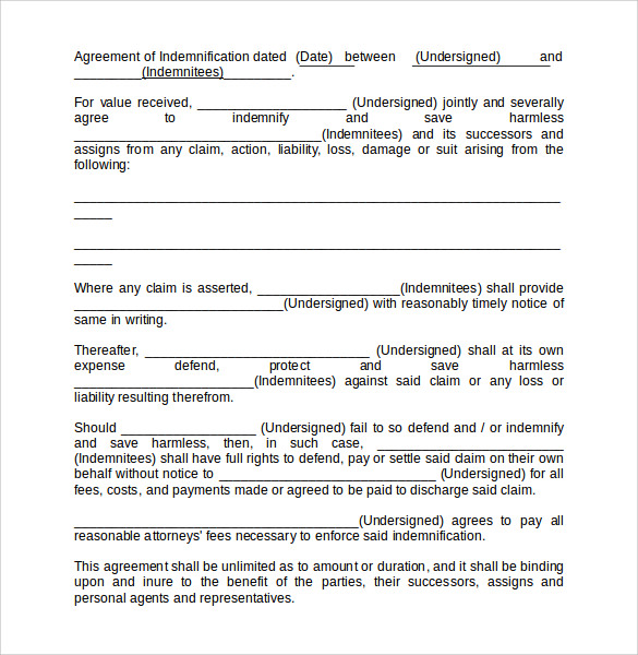 download indemnity agreement 