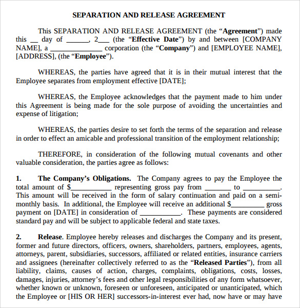 Informal Separation Agreement Template